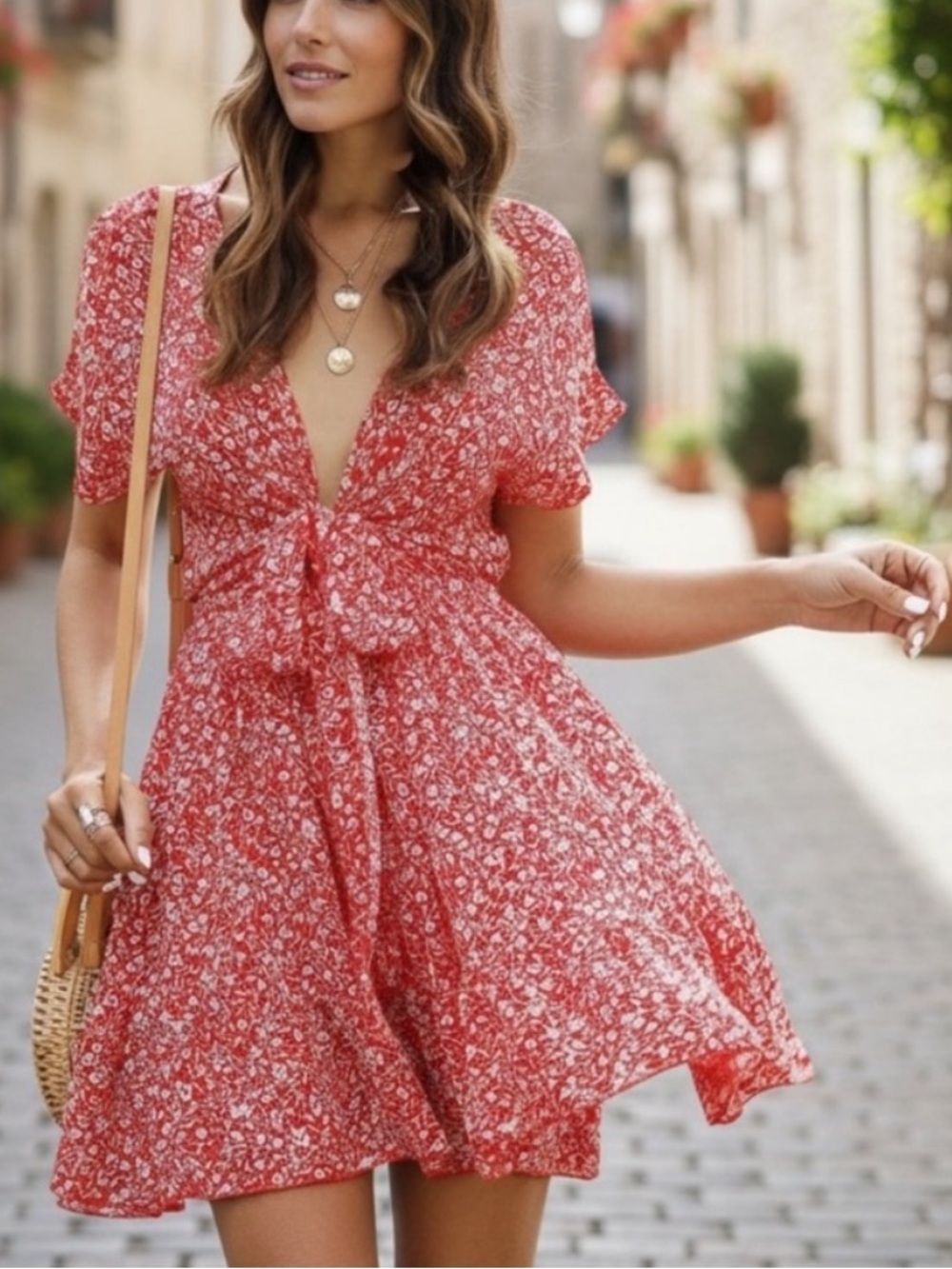 NEW• Riley Red Floral Flirty Dress• XL